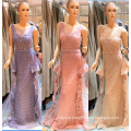 2017 Sem Mangas Veja Através de Tulle Neck Beaded Flouncing Decoração na cintura Andar de comprimento Trail Evening Dress